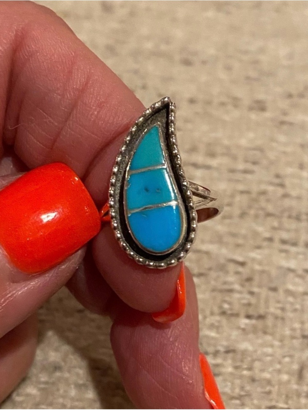 Zuni Turquoise and Silver Channel Inlay Ring